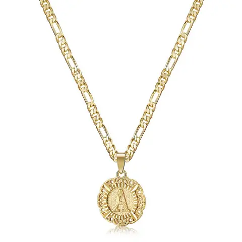 KissYan 14K Yellow Gold Plated Initial Necklace with Round Letter Pendant, Capital Monogram Alphabets A-Z, Unisex Casual Accessory