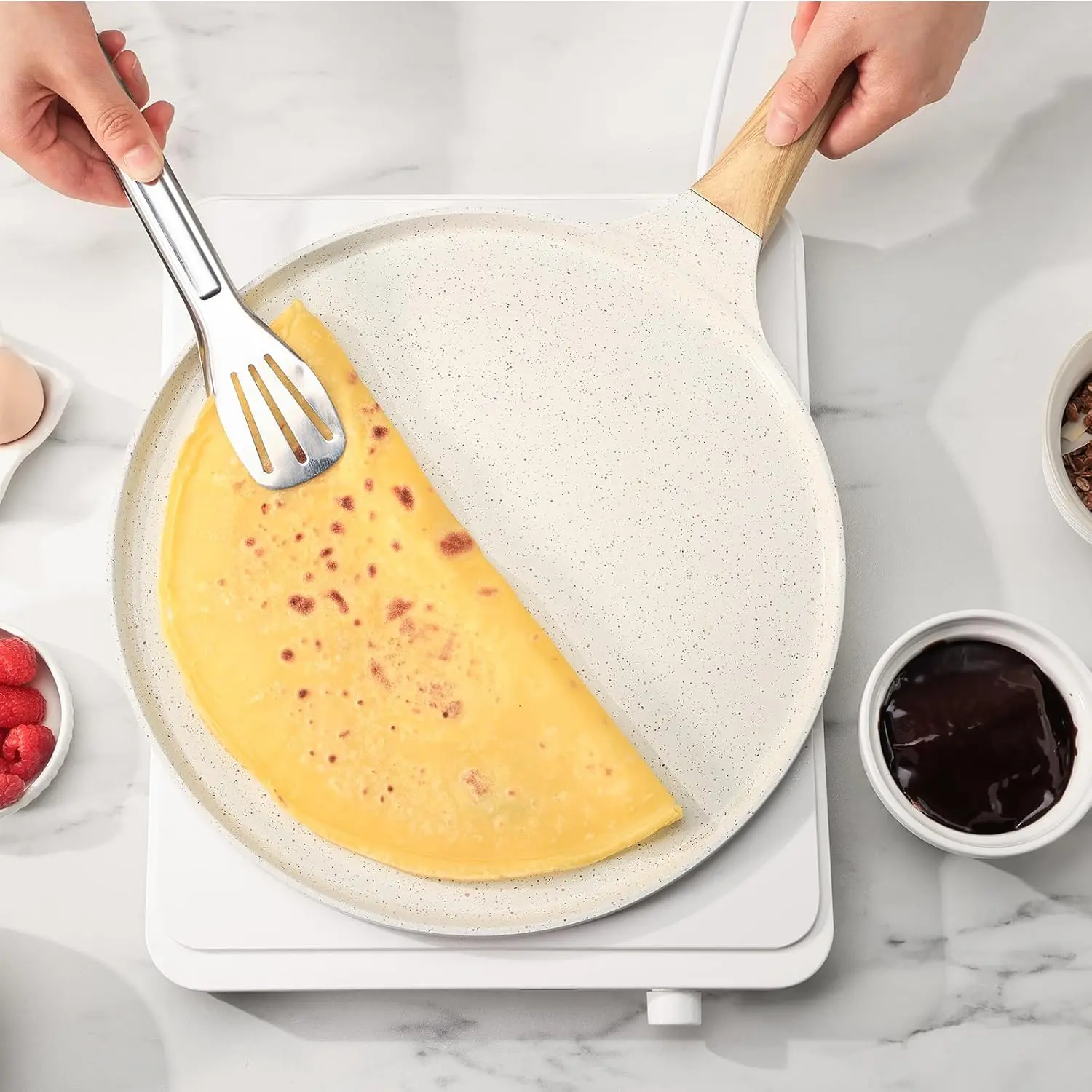 12-in Natural Ceramic Nonstick Flat-Bottom Frying Pan - Cookware with Anti-Scratching Handle, Nonstick Surface for Pancakes, Steak Grilling | Home Supplies, Nonstick Pans