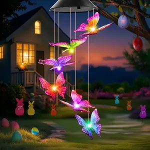 Solar Powered Butterfly Design Wind Chime Light, Outdoor Garden Atmosphere Light, Color Changing Wind Chime Light for Garden & Yard