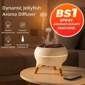 Same-day shipping！New dynamic multi-spray aromatherapy machine desktop flame humidifier household large fog colorful light remote control aroma diffuser Jellyfish Aroma jellyfish diffuser Multifunction
