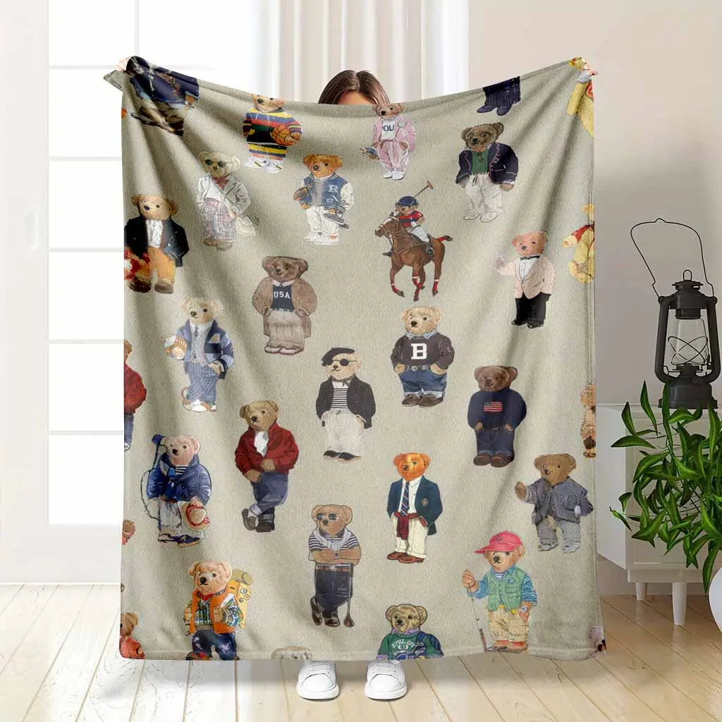 Teddy Bear Flannel Blanket Preppy Style Bear Print Pattern Ultra Soft Lightweight and Warm Suitable for Sofa Bed Travel Perfect for Relaxing Cuddling Snuggling Thoughtful Gift Choice for Birthday Holiday and Anniversary summerwins