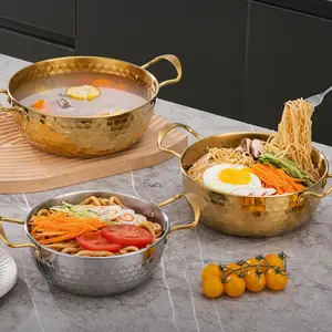 3pcs Korean Style Soup Pot Set, Dual-Ear Stainless Steel Cooking Pot, Hammered Design Home Use Small Cookware, Induction Compatible Noodle Pot, Kitchenware Food Pans, Induction Pots Pans