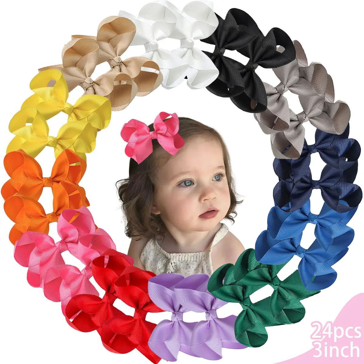24pcs JoyBowie 3 inch solid color soft silk ribbon bow handmade hair accessory, soft and skin-friendly, a versatile hair accessory for girls.hair bows for girls,Hair accessory gift  #Summervibes