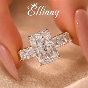 Effinny 4.5ct Radiant Cut Artificial Gemstone Engagement Ring - Affordable Luxury Full Eternity Band, Elongated Women's Fashion Wedding Ring