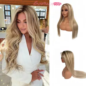 【Brand new version 100% Human Hair】Platinum Blonde Highlight Balayage Human Hair Wig 32 Inch | 13x6 HD Lace Front Wig | Pre-Plucked | 200% Density Straight