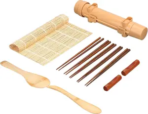 Sushi Making Kit,1 Bamboo Sushi Mat,1 Rice Bazooka, 5 Pairs of Chopsticks, 2 chopsticks holder,1 Paddle, 1 Spreader, ideal gift for Sushi making Beginner