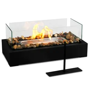 Tabletop Fire Pit 4-Glass windshields with decorated pebble stones