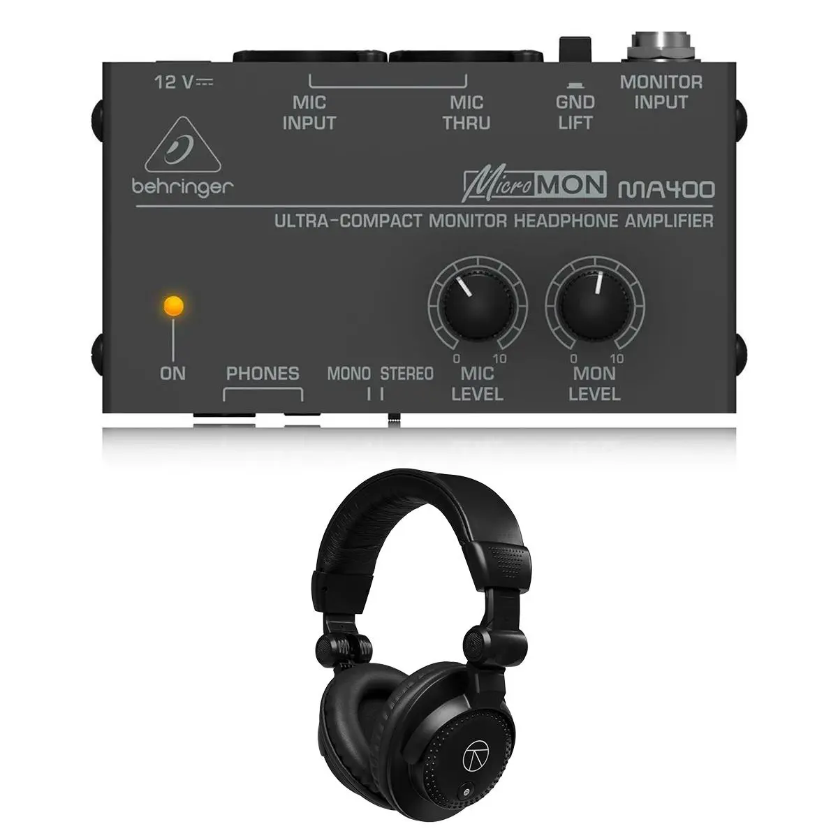 Behringer Micromon MA400 Ultra-Compact Monitor Headphone Amplifier, Bundle with TAPH100 Studio Monitor Headphones