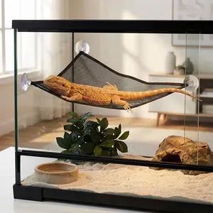 Reptile Hammock, Triangular Lizard Hammock, Breathable Mesh Climbing Swing with Strong Suction Cups, Ideal for Bearded Dragons, Geckos, Snakes, Chameleons, Hermit Crabs