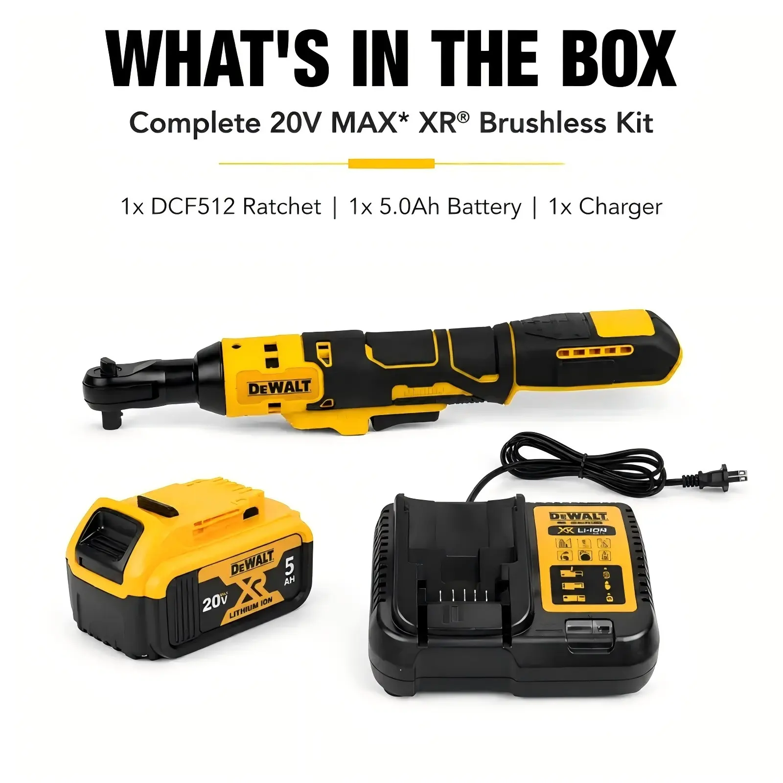 DEWALT DCF512 20V Max Brushless 1/2" Right Angle Cordless Ratchet Wrench - Auto Repair Tools with 95Nm Torque, 2500RPM No-Load Speed, Compact Low Profile Design for Tight Narrow Spaces, Ideal for Automotive & General Mechanical Maintenance