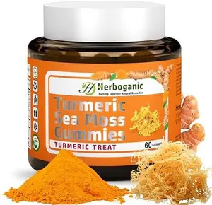 Turmeric Sea Moss Gummies - Natural Dietary and Herbal Supplement for Skin and Energy Support with Sea Moss, Boost Immune System - 60 Gummies