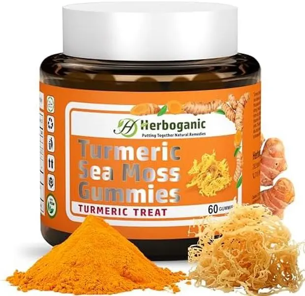Turmeric Sea Moss Gummies - Natural Dietary and Herbal Supplement for Skin and Energy Support with Sea Moss, Boost Immune System - 60 Gummies