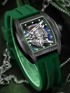 Men's Fashion Hollow Out Design Watch, Casual Barrel Shaped Quartz Watch, Waterproof Watch with Box for Men