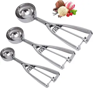 Cookie Scoop Set - Small/1 Tablespoon, Medium/2 Tablespoon, Large/3 Tablespoon - Ice Cream Scoop Set, 18/8 Stainless Steel Dough Scoop Cupcake Scoop Melon Baller (Scoop- 3set-(4mm-5mm-6mm))
