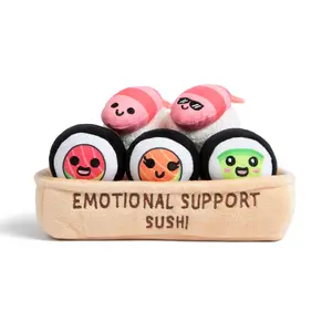 Emotional Support Sushi by Relatable, Easter Plush Cuddly Stuffed Animals and Toys, Cute Easter Basket Stuffers, Non Candy Easter Gift Basket Ideas, Includes 5 Plushies with Carrying Basket