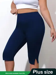 【Plus Size】 Solid Color Skinny Shorts, Casual Comfy Breathable Tight-fitting Shorts for Daily Wear, Women's Bottoms for Summer, Leggings Shorts, Workout Gym Shorts