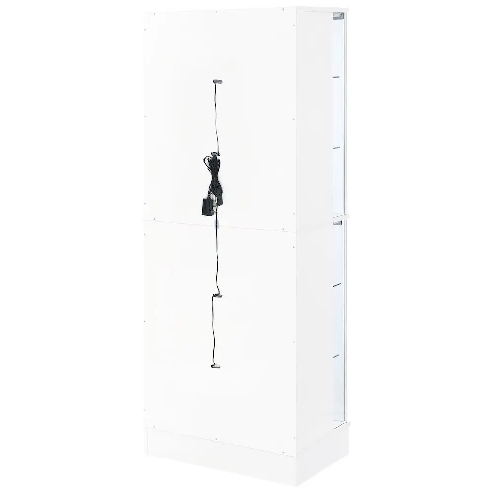 Cabra 4-Door LED Curio Display Cabinet, White High-Gloss Wood Rectangular Unit with LED Lights for Collectibles in Any Room, Freestanding