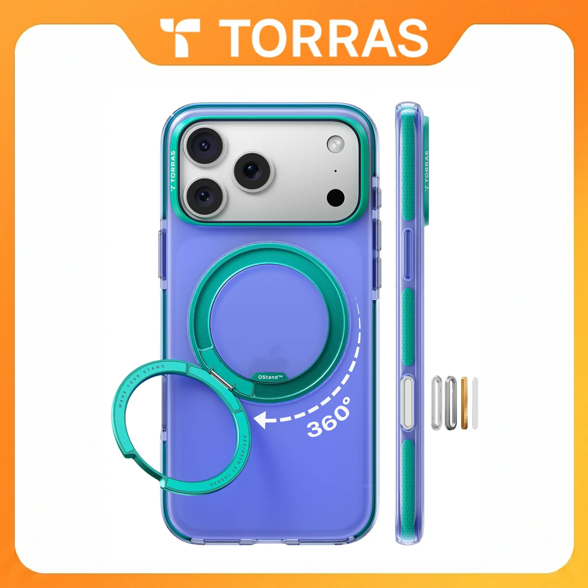 TORRAS O3 Hue for iPhone 17 Pro Max Case,4X Military-Grade Air Drop Protection with Shockproof Airbag Bumper,360 Magnetic Stand Compatible with MagSafe Phone Case,Colorblock Aesthetic,Indigo Blue