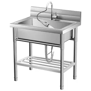 Stainless Steel Utility Sink, 20 in x 20 in x 34 in Free Standing Single Bowl Sink with Cold and Hot Water Pipe, Commercial Kitchen Utility Sinks for Laundry Room, Bathroom, Indoor & Outdoor