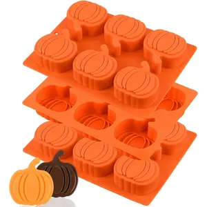 3 Pack Pumpkin  Mold, 6-Cavity Pumpkin Cake Pan for Baking Muffin Cupcake  Halloween Thanksgiving Wax Melts Soap Making