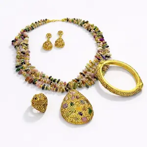 Maite Jewelry MOSAICO IMPERIAL set - Gold Plated Multicolor Beaded Necklace Earrings Ring & Bangle Set