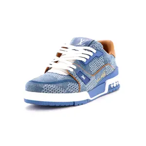 Pre-owned Louis Vuitton Men's LV Trainer Sneakers 3D Damier Giant Denim by Rebag