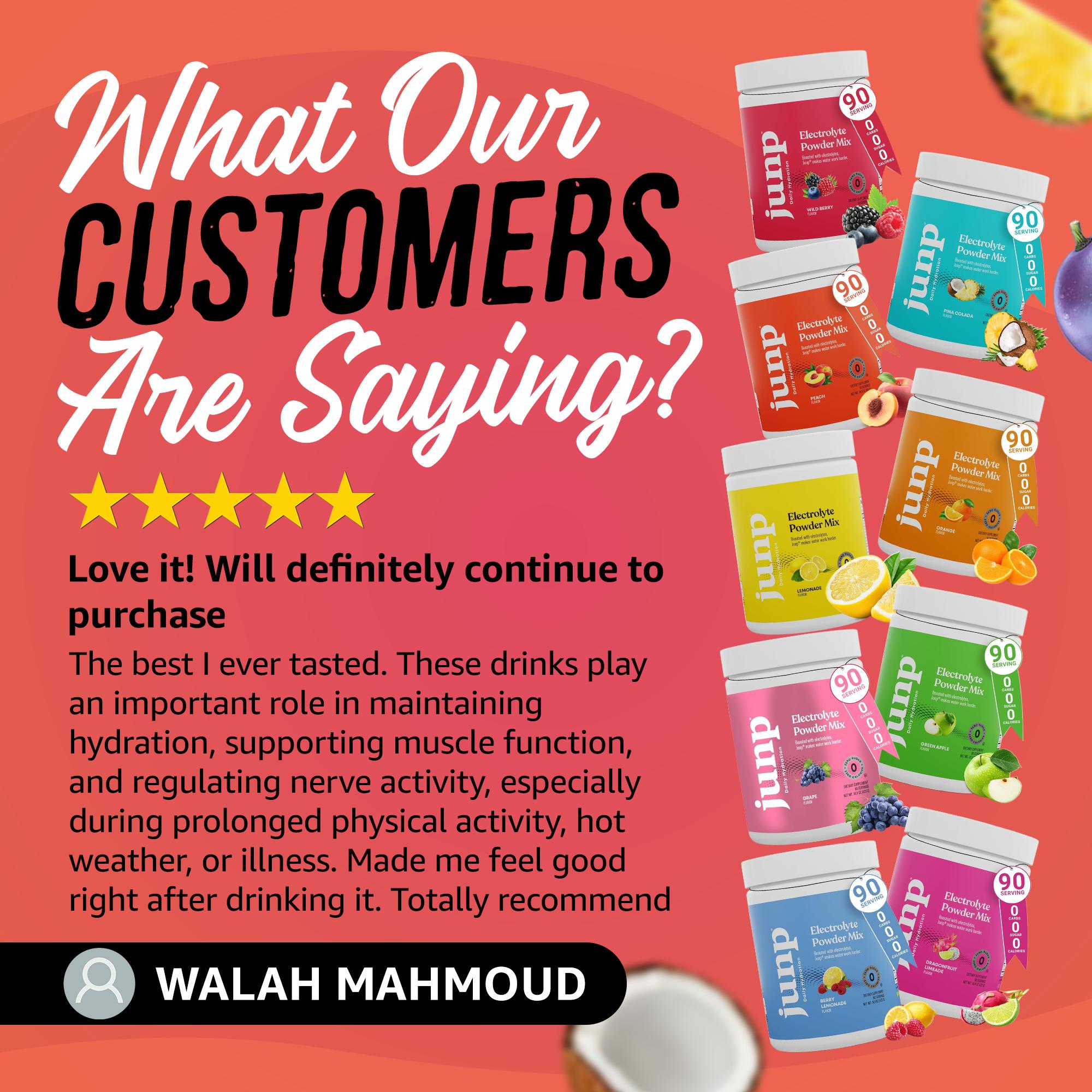JUNP Electrolyte Hydration Powder Mix - Zero Sugar Zero Carb Daily Drink with Potassium & Salt for Energy Endurance Recovery Keto Friendly Calorie Free Electrolytes 9 Flavors Available 90 Servings Grape Flavor - Dietary JUNP Electrolyte Hydration Powder Mix - Zero Sugar Zero Carb Daily Drink with Potassium & Salt for Energy Endurance Recovery Keto Friendly Calorie Free Electrolytes 9 Flavors Available 90 Servings Grape Flavor - Dietary