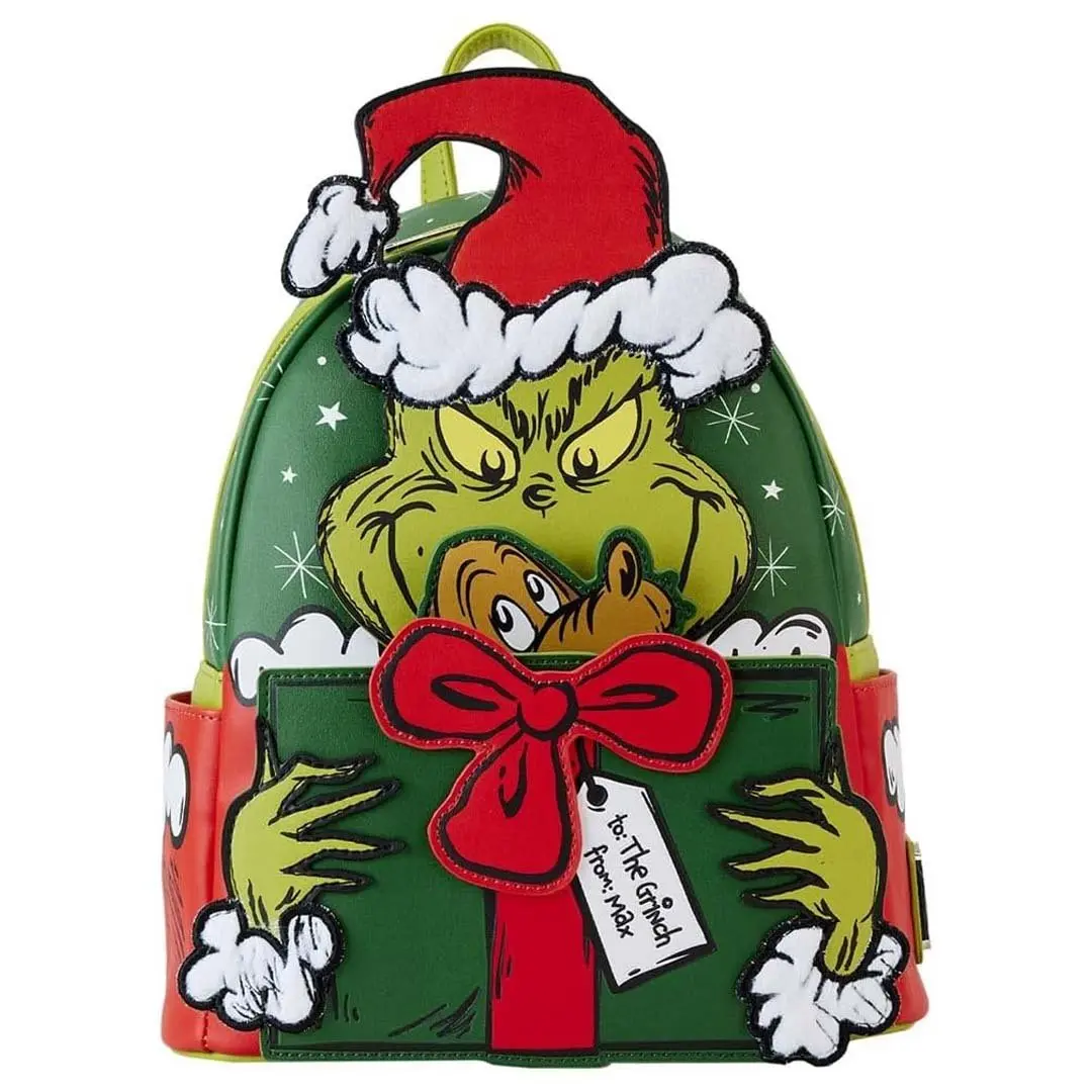 Loungefly Dr. Seuss Grinch Santa Cosplay Faux Leather Mini Backpack, Casual Collectibles Bag for Adults, Basic, Character Backpacks, Embroidered, Graphic, Hand Wash Only, Gift, Whobilation, Embroidery, Everyday Carry, Novelty, Lightweight