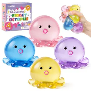 VISCOO 4 Pack Octopus Stress Balls for Adults Kids, Taba Squishy, Squishy Fidget Toys for Anxiety Stress Relief, Cute Squeeze Ball Set for Easter Basket Stuffers, Party Favors Classroom Prize Birthday