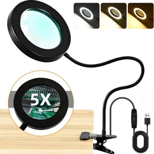 Adjustable Brightness Desk Lamp with Magnifier, Universal Soft Tube, Eye Protection Clip, Suitable for Reading, Office, Handicrafts, Adjustable Light