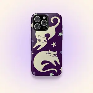 Celestial Star Cats Purple Phone Case Cute Y2K Grunge Whimsical Cool Girl Gift Suitable for IPhone17 11 12 13 14 15 16 Pro Max Air Plus