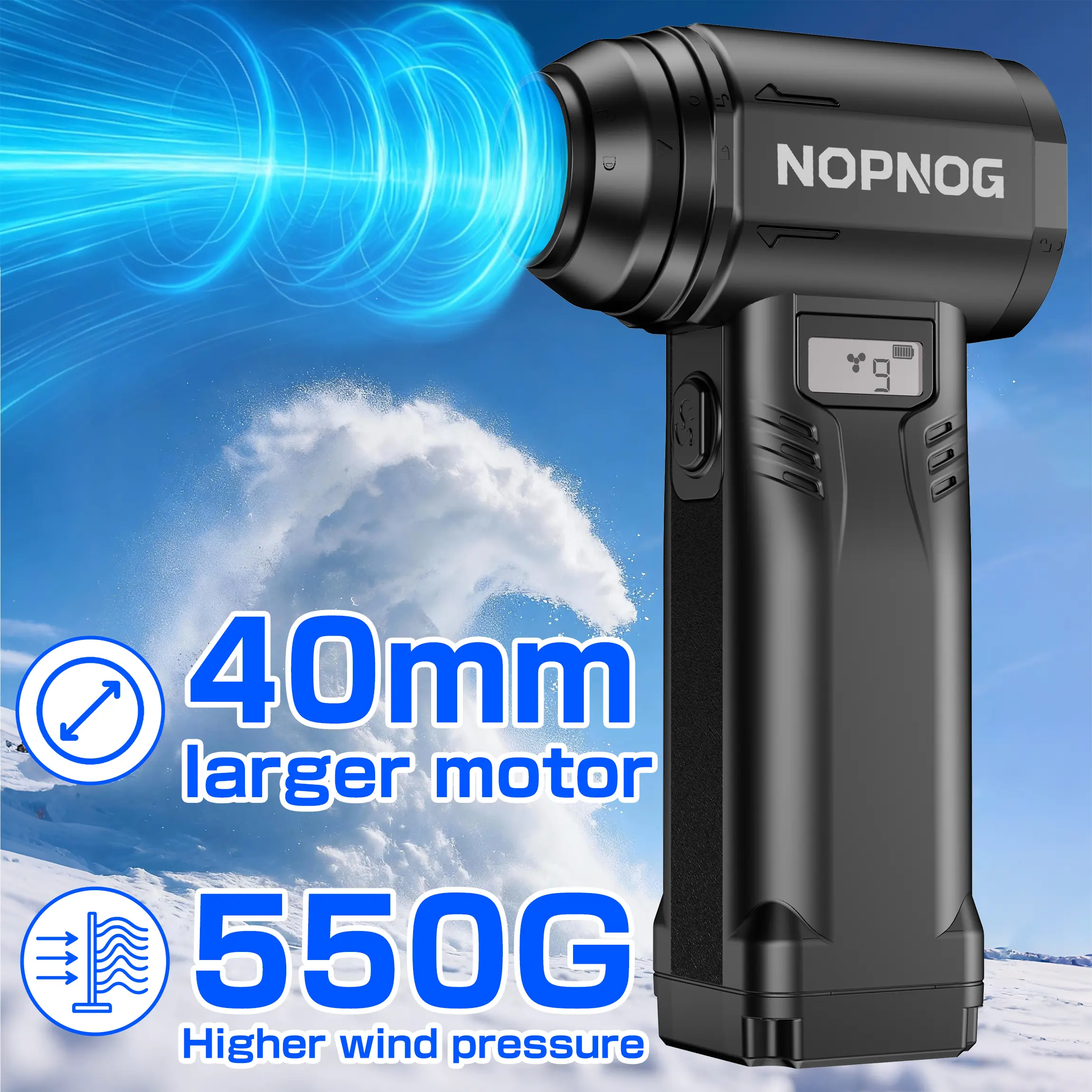 NOPNOG 550G Strong Wind 9 Gears Brushless Handheld Turbo Blower with 40mm Larger Motor for Violent Jet Cleaning Tool