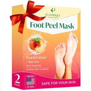 PLANTIFIQUE Foot Peeling Mask 2 Pack | Dermatologically Tested Repairs Heels & Removes Dry Dead Skin for Baby Soft Feet | Exfoliating Foot Peel Mask for Dry Cracked Feet | Peach