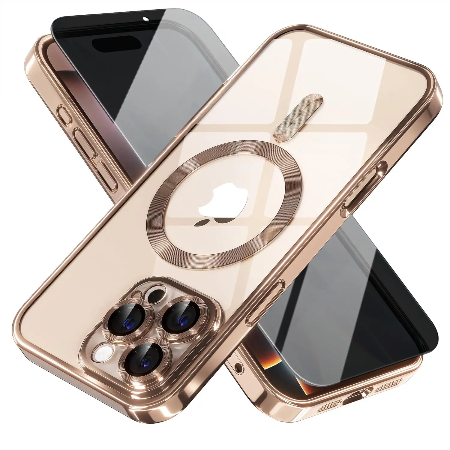 Magnetic for iPhone 16 Pro Max Case with Privacy Screen Protector & Full Camera Cover,[Non-Yellowing] Shockproof Clear Soft Phone Case Compatible with MagSafe Women Girls for iPhone 16 Pro Max,Gold