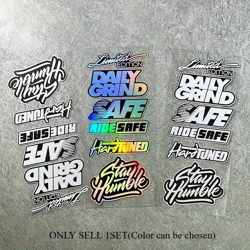 1SET Niche Graffiti Tuning Sticker, Sticker For Cars (for car accessories) Holographic gradient graffiti slogan logo texture design, fits street tuning-style lovers' taste Decal For Cars