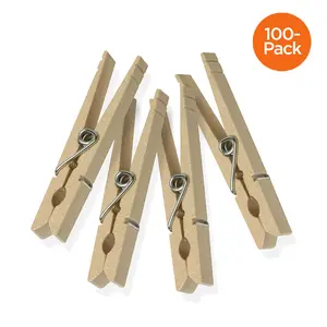 Honey-Can-Do 100-Pack Natural Wood Spring-Loaded Clothespins for Hangers and Organisers