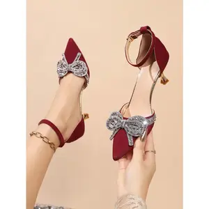 DealsForYouDays Fall/spring 2026 Women's Rhinestone Bowknot Decor Bridal High Heel Shoes,Women Pumps,Elegant,Party Outfits,Pointed Heels