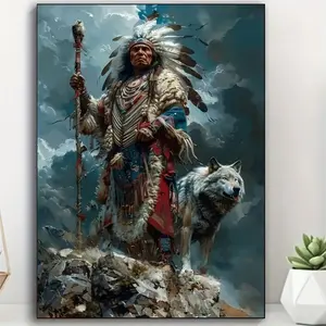 1pc New 5D DIY Diamond Painting Set - Ethnic Costumes, Wizard, Wolf, Full Round Acrylic Diamonds, Creative Handmade Gift Suitable for Adults and Beginners, Frameless Wall Decoration, Applicable to Living Room, Bedroom, Office - Ideal Gift for the Holidays