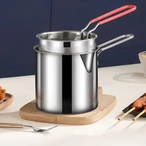 304 Stainless Steel Countertop Deep Fryer with Filter Rack and Tongs, Compact Design for Perfect Crispy Potato Chips, French Fries, Fish and Chicken at Home