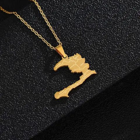 Stainless Steel Haiti Map Necklace Engraving Design Gift for Men and Women