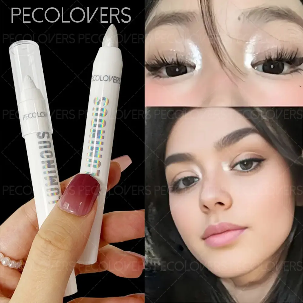 1PC Glitter Highlighter Pen Waterproof Pearlescent Matte White Sliver Diamond Brighten Lying Silkworm Cosmetic Eyeshadow Stick Facial Makeup Eye Makeup Product Highlighting Stick