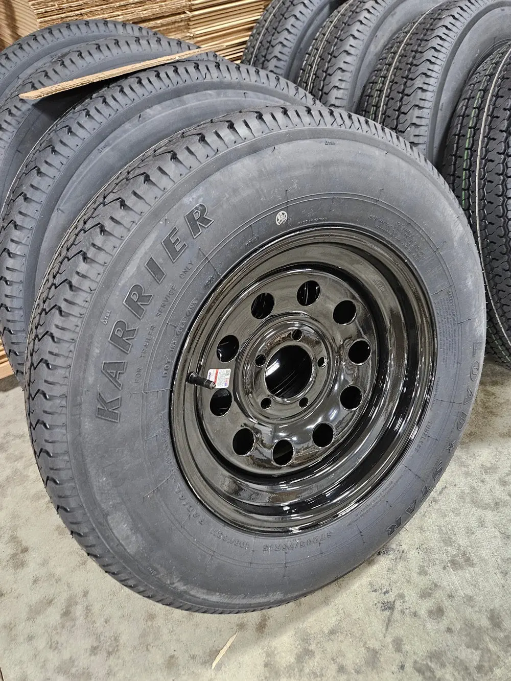 Dexstar 15" Black Trailer Camper Wheel Rim - 15x6x4.5 Size, ST205/75R15 Radial Load D Tire, High-Capacity Design That Supports Weight