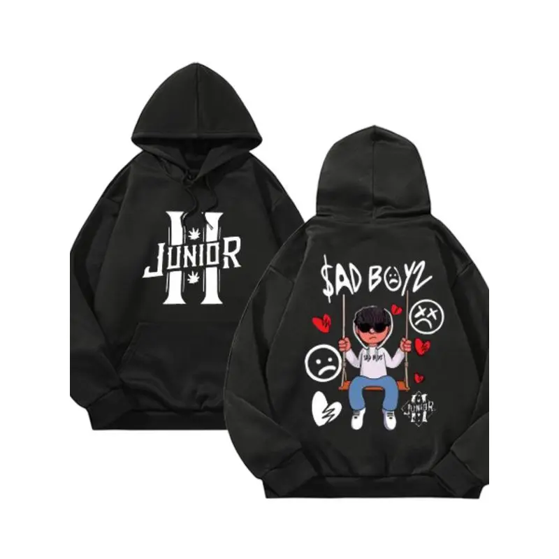 🎵 🎤 Men's Cartoon Graphic Print Hoodie - H Sad Boyz Mania Tour Unisex Cotton Long Sleeve Pullover, Latin Trap Urban Street Style Top, Machine Washable, Fitted Athletic, Retro, New Year, Party, Longsleeves, Halloween