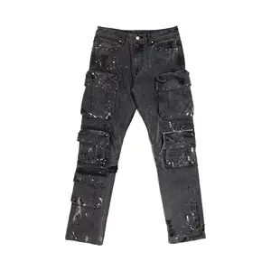 First Row 'Stud' Cargo Slim Fit Denim (Black) FRP3131