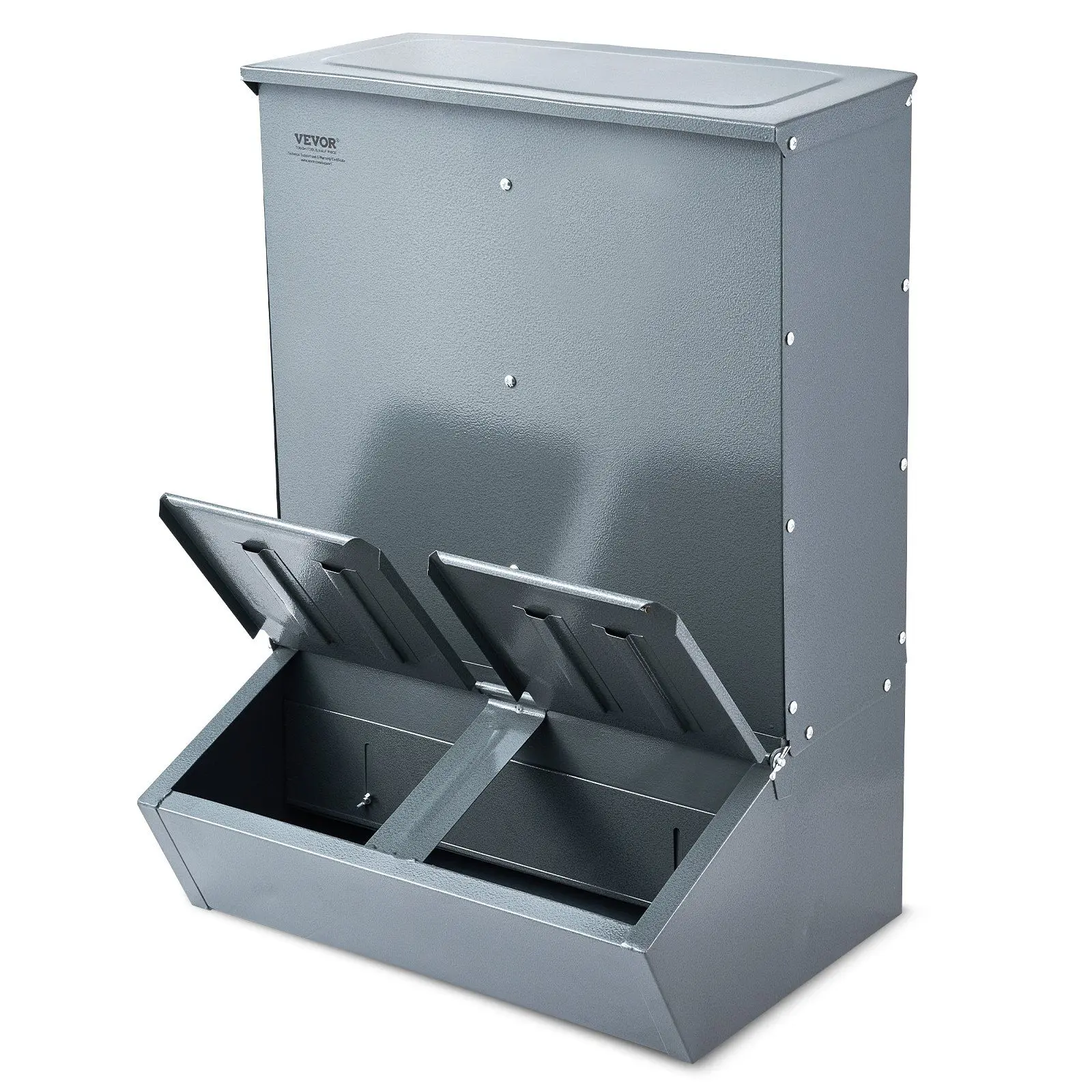VEVOR Galvanized Steel Metallic Hog Feeder, High-Strength Impact-Resistant, 3.7 Bushel Rolled Edge Double Door Feeder for Large-Scale Pig Farms & Family Farms, Feeds Up to 8 Pigs