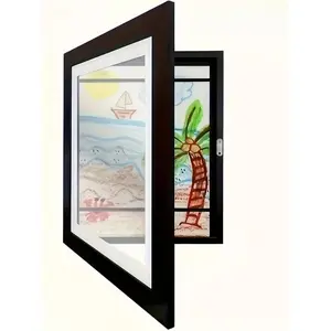 Art Frame,  Artwork Frames, Woodgrain Front Opening Picture Storage Frame for Wall Holds 50 Pcs Crafts, Drawing, Art Projects (Black)