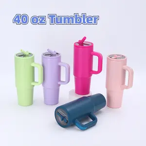 40oz Insulated Tumbler With Handle And Lid Straws, Stainless Steel Insulated Cup for Hot Cold Beverages, Keeps Cold for 24Hrs or Hot for 10Hrs