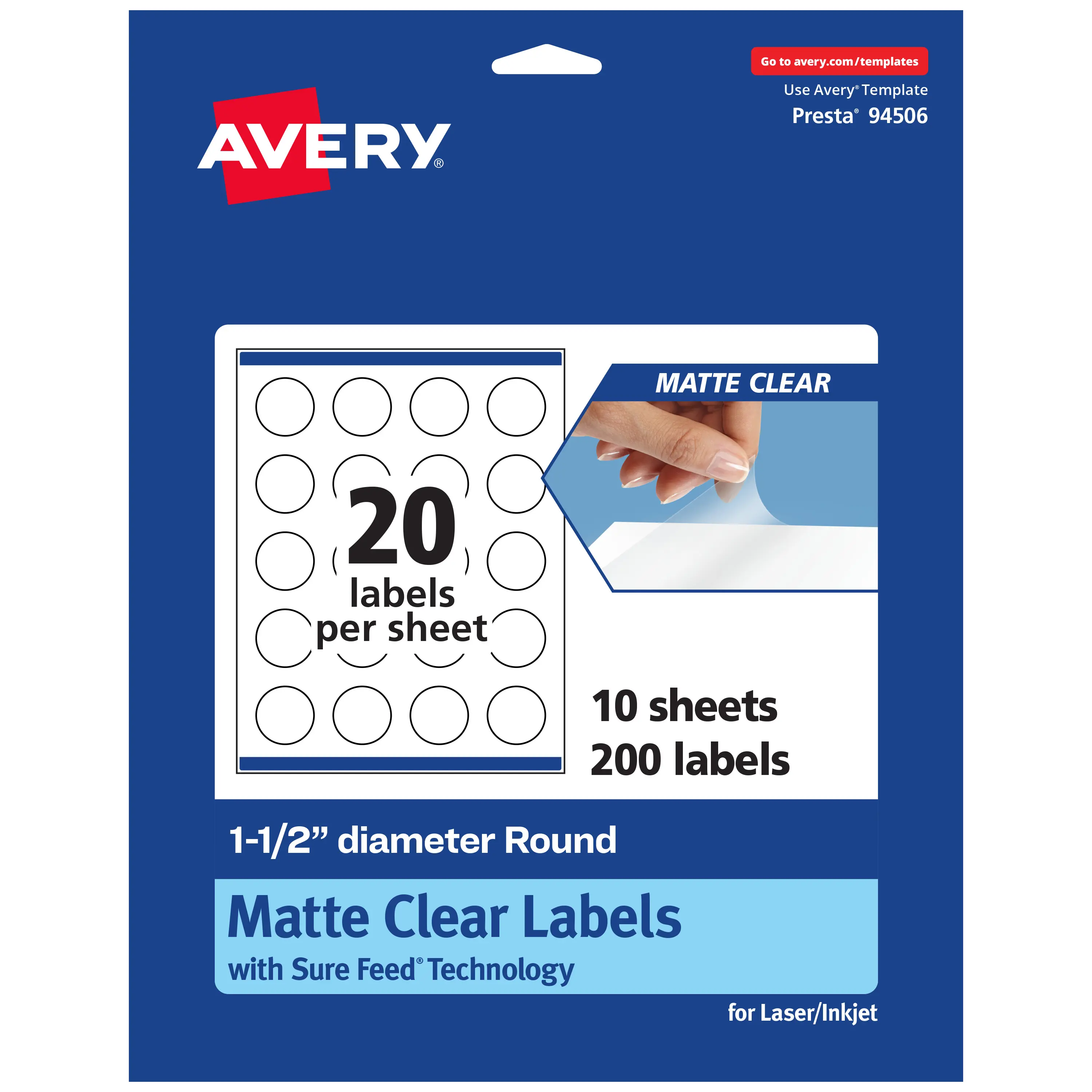 Avery Matte Clear Labels,  1-1/2" diameter Round