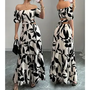 Women's Off Shoulder Strap Hollow Out Vacation Dress Casual Fabric chelley qipao dress summer outfits dress sundress Polyester Womenswear