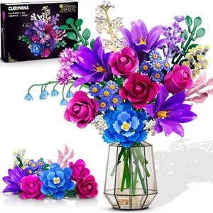 Valentines Flowers Bouquet Building Set with LED Light, 21 Flower Botanical Collection Block Toy, Rose Lily Home Plant Decor 1054PCS, Gifts for Her Adults Women Mom Kids Girls 12+